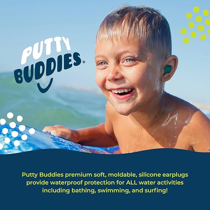 Earvolution Floating Putty Buddies Ear Plugs for Swimming - Invented by an Ear Physician - Moldable, Premium, Silicone - Floats on Water - Waterproof - Made in The USA - 3 Pack - Blue/Red/Green