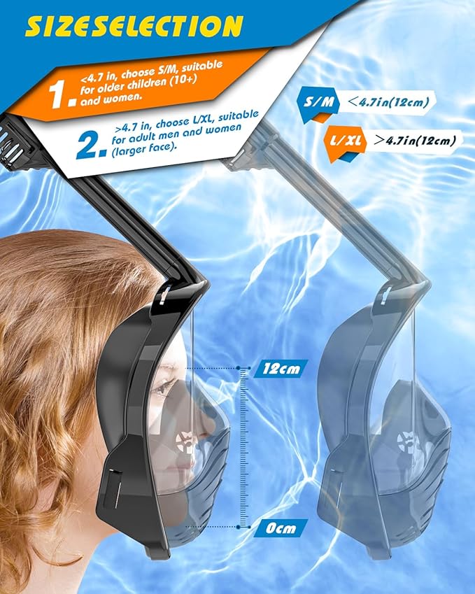 QingSong Full Face Snorkel Mask for Adults, Snorkeling Gear with Camera Mount, 180 Degree Panoramic View Snorkel Set Anti-Fog Anti-Leak