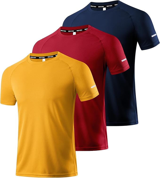 Boyzn 1, 3, 5 or 7 Pack Men's Workout Running Shirts, Dry Fit Moisture Wicking T-Shirt, Gym Athletic Short Sleeve Tee Shirts