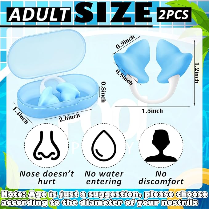 Soulchen 2 Pcs Swimming Nose Plugs Silicone Waterproof Painless Swim Nose Clip with Storage Box for Adults Kids Men Women Beginners