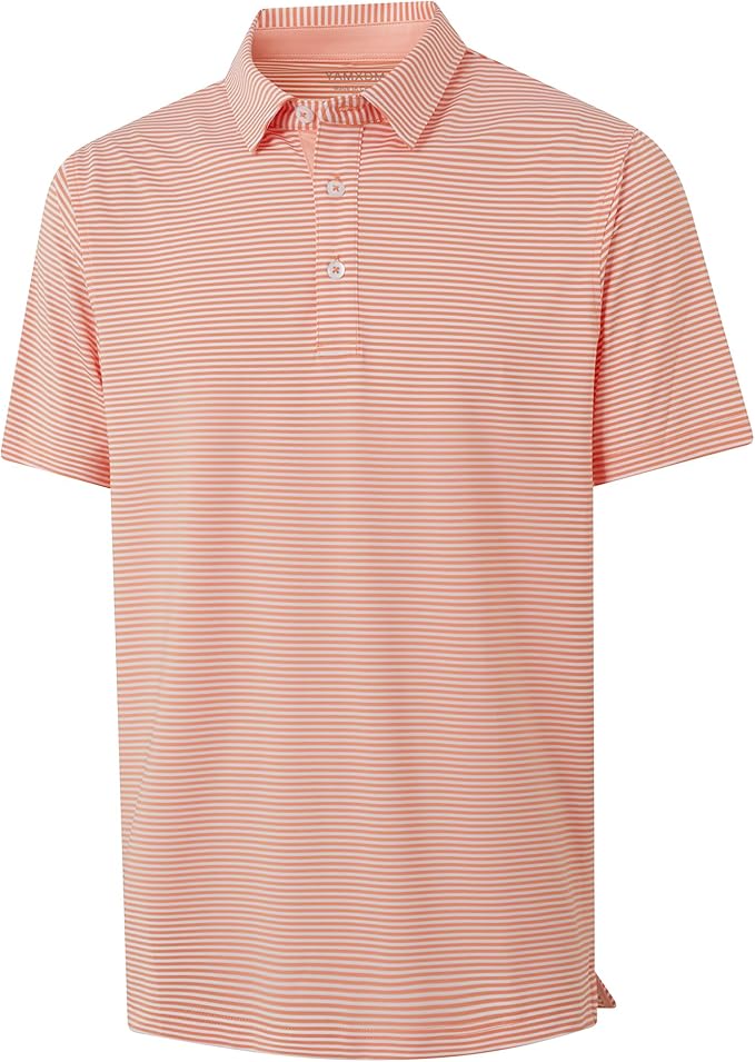 Golf Shirts for Men - Moisture Wicking Short Sleeve Performance Sport Casual Striped Collared Mens Polo Shirt