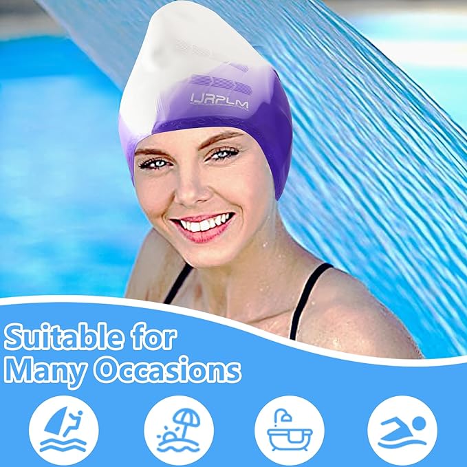 Swim Cap Long Hair,Silicone Swimming Caps with 3D Ear Cover,Waterproof Adult Swim Hats Bathing Caps for Women Men,Keep Your Hair Dry