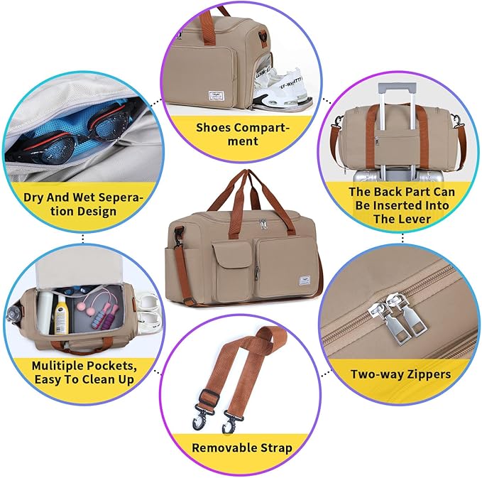 FIORETTO Women's Gym Duffle Bag with Shoes Compartment, 37L Capacity, Ideal for Travel, Gym, Sports, Duffel, Weekender