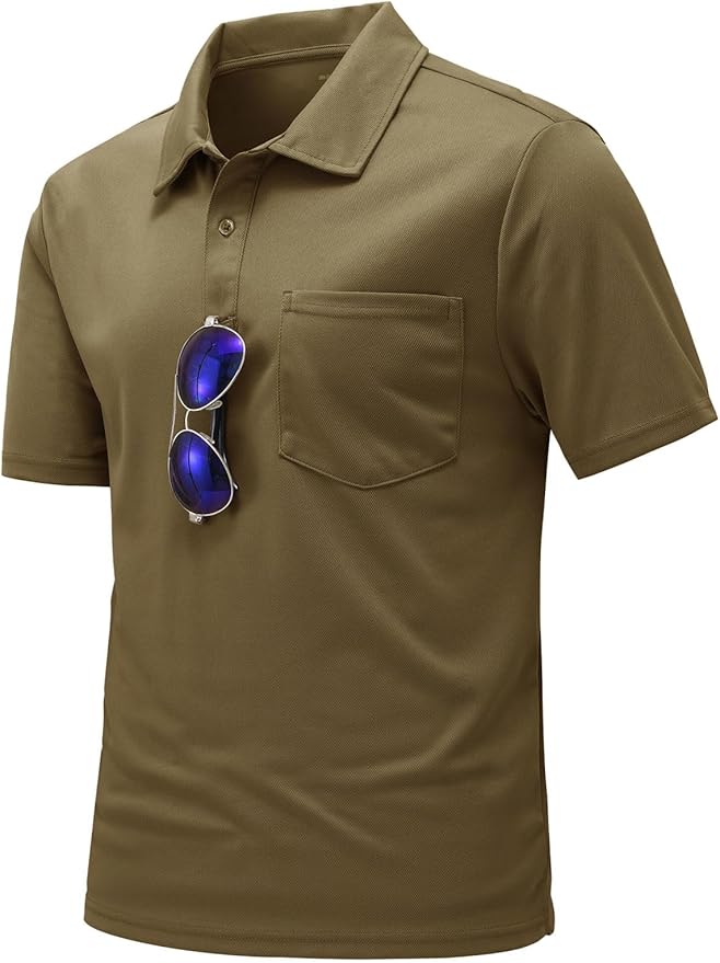 TBMPOY Men's Polo Shirts with Pocket Short Sleeve Quick Dry Casual Sports Outdoor Golf Shirt