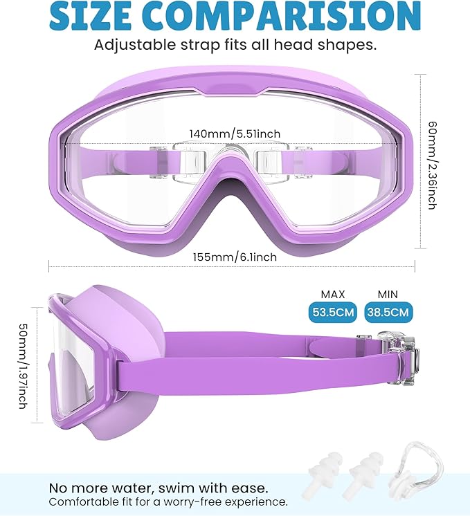 NSSIW Swim Goggles Swimming Kids-Goggles: Anti Fog No Leak with Nose Clip Earplugs for Girls Boys Youth 6-14 3 Pack