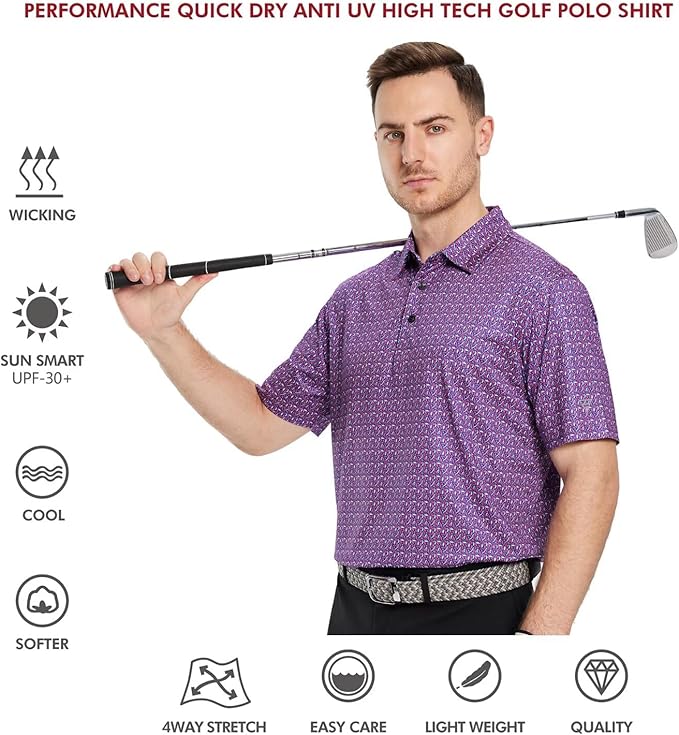 Men's Golf Polo Shirts Short Sleeve Striped Performance Moisture Wicking Dry Fit Golf Shirts for Men