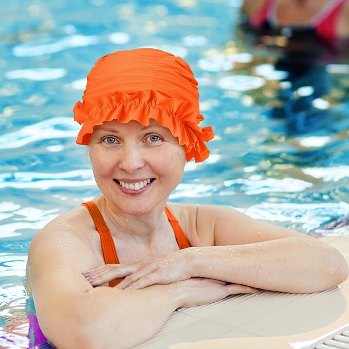 Soulchen 3 Pcs Swim Cap Women Adult with Ruffled Edges Nylon Cloth Swimming Cap for Women Bathing Hats Swim Turban Waterproof Swimming Hat
