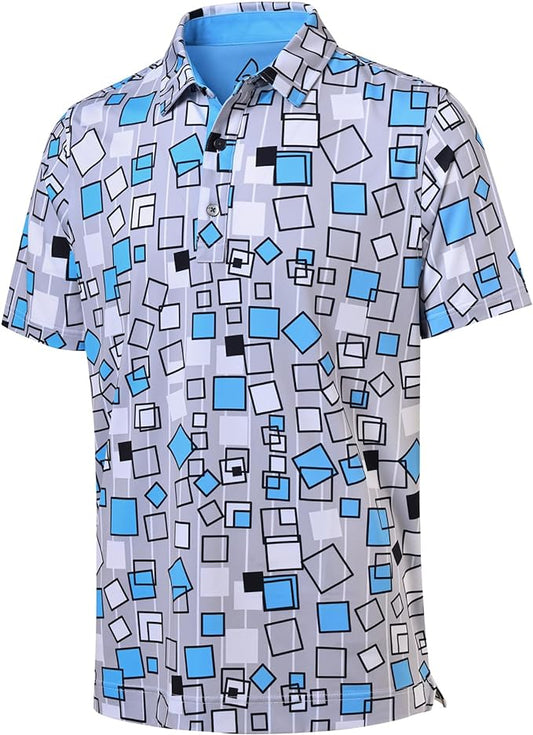 DEOLAX Mens Polo Shirts Fashion Print Mens Golf Shirt Dry Fit Mens Golf Polo Short Sleeve Quick Dry Funny Golf Shirt for Men