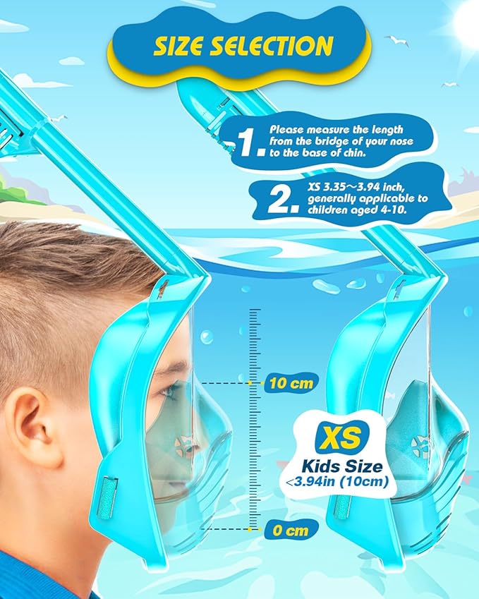 QingSong Kids Snorkel Mask Full Face, Snorkeling Set with Camera Mount, Foldable 180 Degree Panoramic View Snorkeling Gear Anti-Fog Anti-Leak