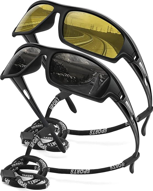 Polarized Sports Sunglasses for Men 100% UV Protection Wrap Around Unbreakable Sun Glasses for Fishing Driving