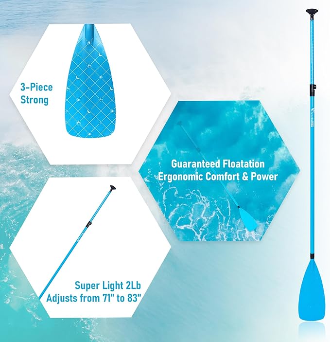 Freein 3-Piece Adjustable & Floating SUP Paddle - Fiberglass Shaft, Nylon Blade (71-83")