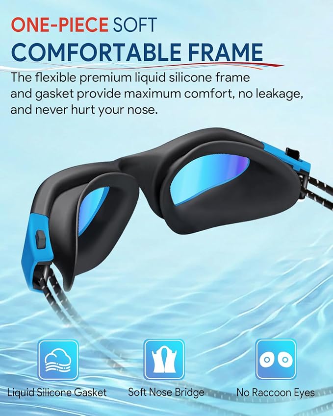 Swim Goggles, Polarized Adult Swimming Goggles Bungee Strap No Hair Pulling Anti-fog Pool Goggles for Men Women