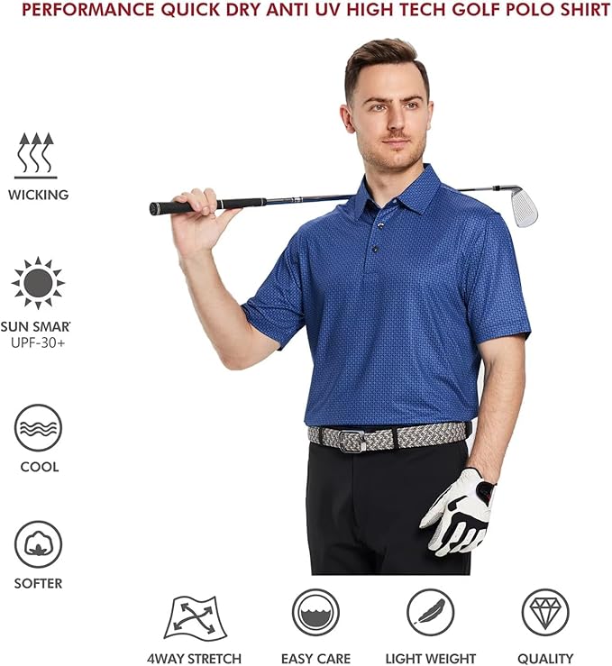 Men's Golf Polo Shirts Short Sleeve Striped Performance Moisture Wicking Dry Fit Golf Shirts for Men
