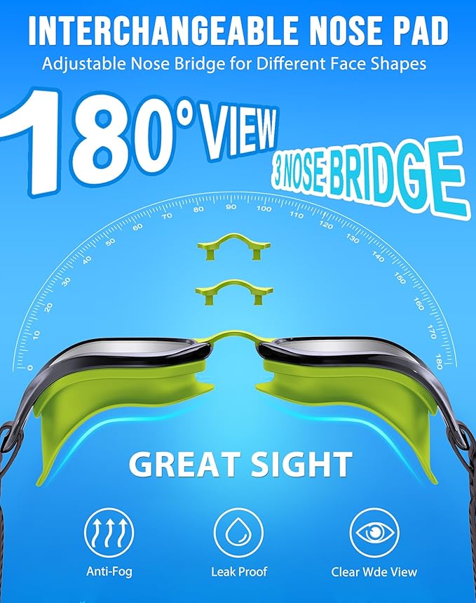 Swim Goggles, Unisex Adult Swimming Goggles Anti Fog Anti UV No Leakage Wide View for Men Women Youth