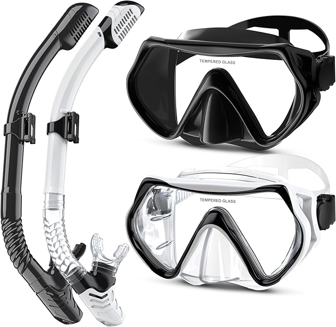 Snorkeling Gear, Dry Snorkel Set180° Panoramic Wide View,Anti-Fog Scuba Diving Mask, Professional Snorkeling Gear for Free Breathing, Swimming, Diving