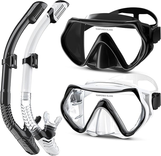 Snorkeling Gear, Dry Snorkel Set180° Panoramic Wide View,Anti-Fog Scuba Diving Mask, Professional Snorkeling Gear for Free Breathing, Swimming, Diving