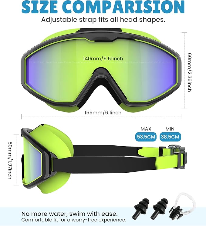 NSSIW Swim Goggles Swimming Kids-Goggles: Anti Fog No Leak with Nose Clip Earplugs for Girls Boys Youth 6-14 3 Pack