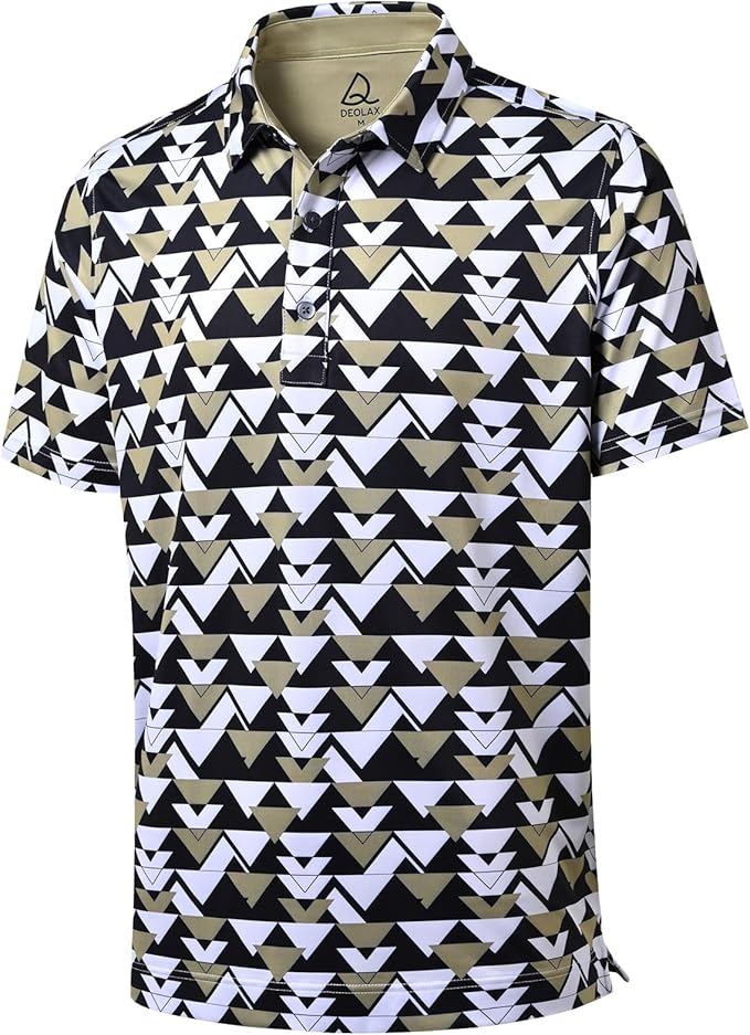 DEOLAX Mens Polo Shirts Fashion Print Mens Golf Shirt Dry Fit Mens Golf Polo Short Sleeve Quick Dry Funny Golf Shirt for Men