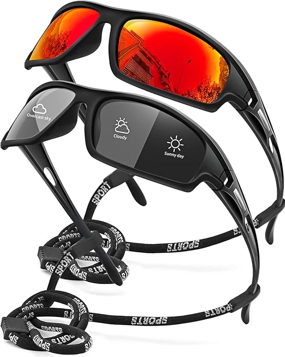 Polarized Sports Sunglasses for Men 100% UV Protection Wrap Around Unbreakable Sun Glasses for Fishing Driving