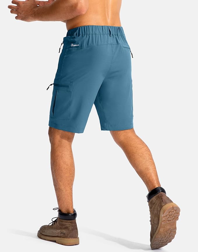 Pudolla Men's Hiking Cargo Shorts 9" Lightweight Outdoor Work Shorts for Men Travel Golf Camping Casual with 5 Zipper Pockets