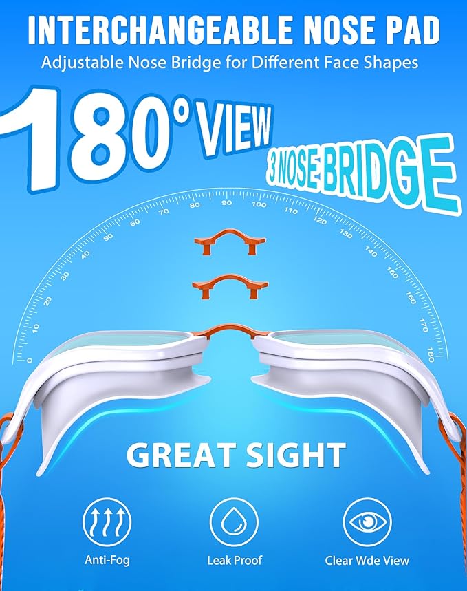 Swim Goggles, Unisex Adult Swimming Goggles Anti Fog Anti UV No Leakage Wide View for Men Women Youth