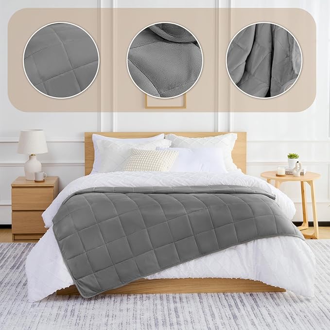 L'AGRATY Weighted Blanket - 48"x72" 15lbs Soft Breathable Heavy Blanket Minky Material with Glass Beads for Adult All-Season Summer Fall Winter Soft Thick Comfort