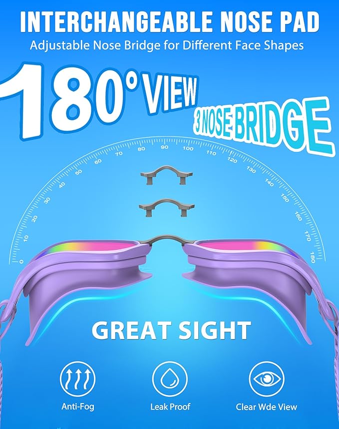 Swim Goggles, Unisex Adult Swimming Goggles Anti Fog Anti UV No Leakage Wide View for Men Women Youth