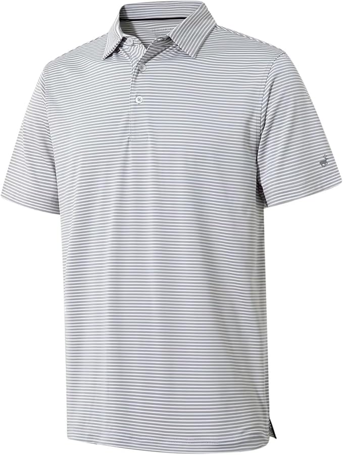 Mens Golf Shirt Moisture Wicking Dry Fit Performance Sport Short Sleeve Striped Golf Polo Shirts for Men