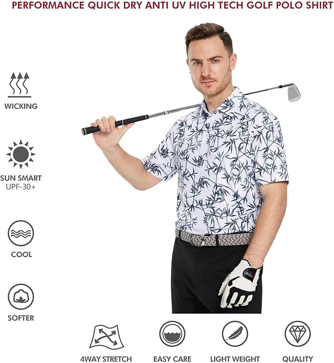 Men's Golf Polo Shirts Short Sleeve Striped Performance Moisture Wicking Dry Fit Golf Shirts for Men