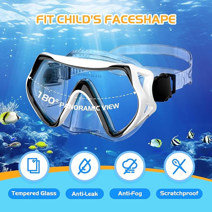 Snorkeling Gear, Dry Snorkel Set180° Panoramic Wide View,Anti-Fog Scuba Diving Mask, Professional Snorkeling Gear for Free Breathing, Swimming, Diving