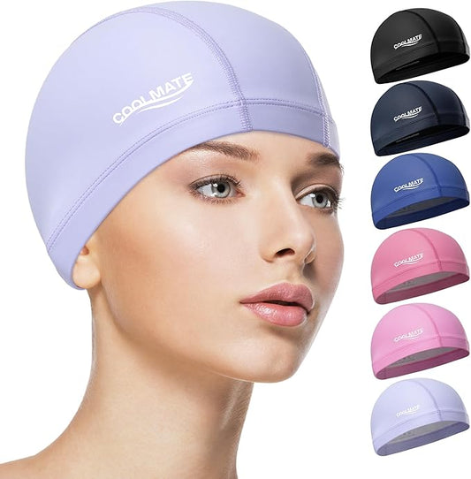 COOLMATE Fabric Swim Cap for Adult Women Men Kid 3 4 6 8 14 16, Silicone Water Resistant Layer, Cloth Swim Cap Gifts for Swimmers, Lightweight for Pool, Lap Swimming (1 pc)