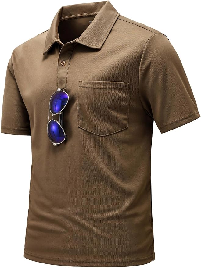 TBMPOY Men's Polo Shirts with Pocket Short Sleeve Quick Dry Casual Sports Outdoor Golf Shirt