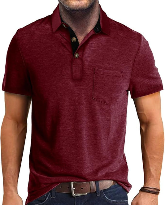 Men's Casual Polo Shirts Classic Button Basic Short Sleeve Shirt Solid Color Cotton Tees Golf Stylish Tops