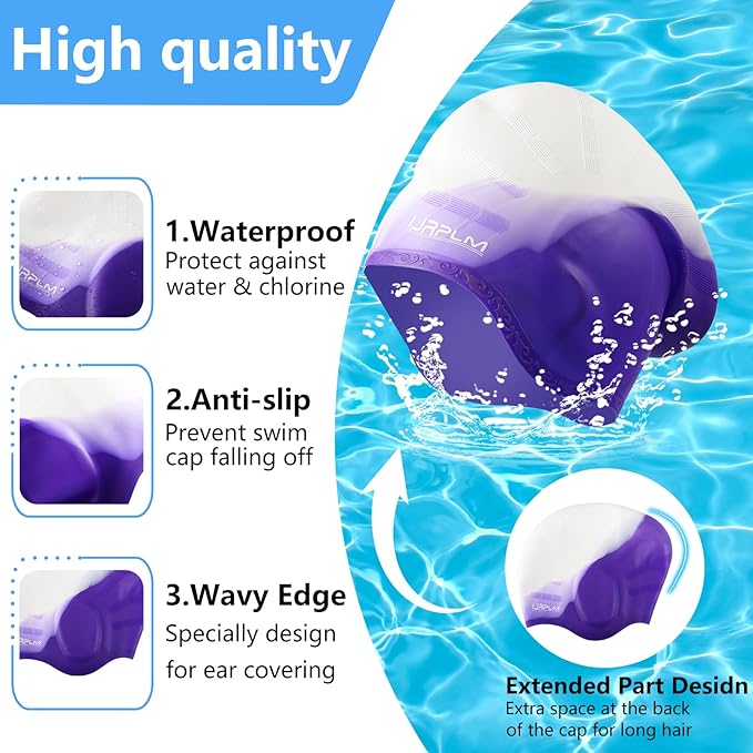 Swim Cap Long Hair,Silicone Swimming Caps with 3D Ear Cover,Waterproof Adult Swim Hats Bathing Caps for Women Men,Keep Your Hair Dry