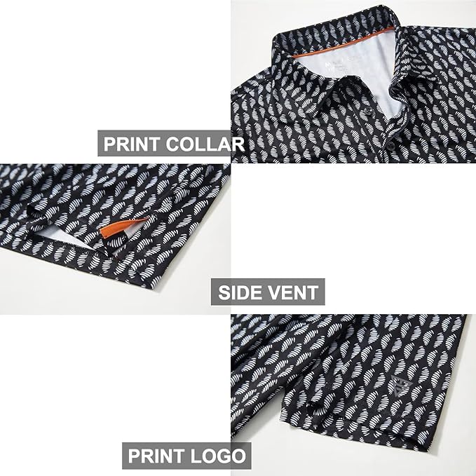 Men's Golf Polo Shirts Short Sleeve Striped Performance Moisture Wicking Dry Fit Golf Shirts for Men