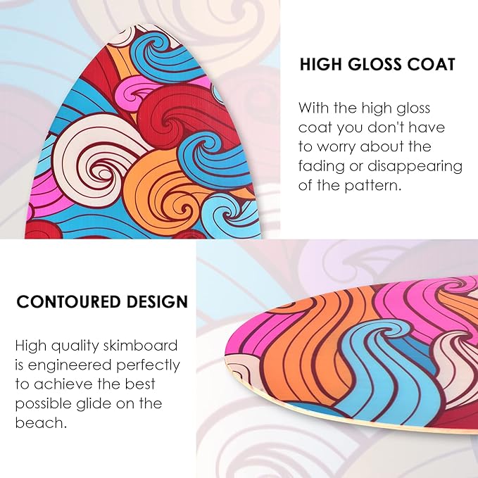 seething 35 Inch Skimboard with High Gloss Coat Wood Skim Board for Beginners,Kids, Teenagers, Adults and All Skimming