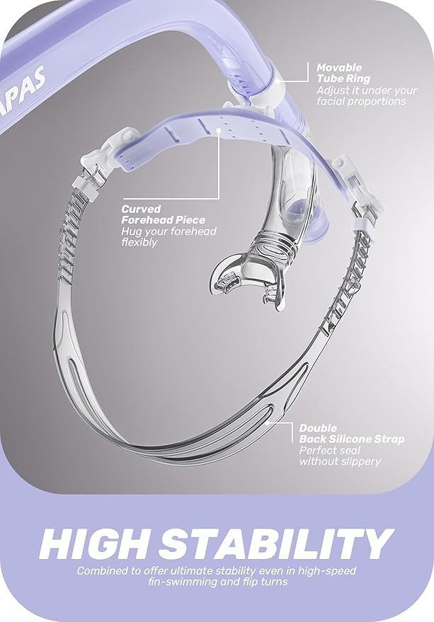 CAPAS Training Swim Snorkel for Lap Swimming, Swivel Headband Ultimate Fit Center-Mount Swimmers Snorkel with Liquid Silicone Mouthpiece Adjustable Strap, Designed for Adult Men Women