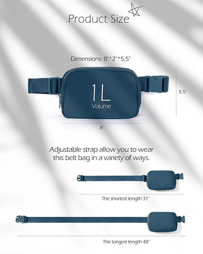 ODODOS Unisex Mini Belt Bag with Adjustable Strap Small Fanny Pack for Workout Running Traveling Hiking, Navy Blue