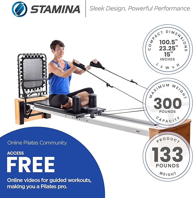 Stamina Products AeroPilates Reformer Workout Machine for Home Gym, 300 lb Capacity