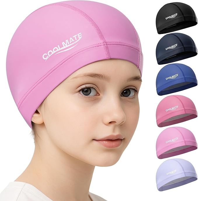 COOLMATE Fabric Swim Cap for Adult Women Men Kid 3 4 6 8 14 16, Silicone Water Resistant Layer, Cloth Swim Cap Gifts for Swimmers, Lightweight for Pool, Lap Swimming (1 pc)