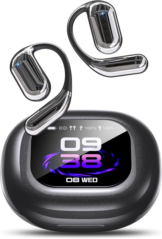AI Language Translation Earbuds, Bluetooth 5.4 Headphones Translator for 144 Languages & Accents, OWS LCD Touch Screen Real-Time Earphones Fit iOS and Android Ideal for Travel Business Learning
