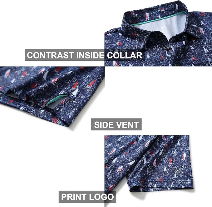 Men's Golf Polo Shirts Short Sleeve Striped Performance Moisture Wicking Dry Fit Golf Shirts for Men