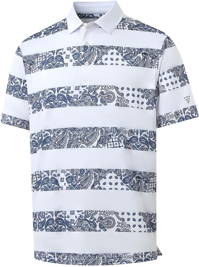 Men's Golf Polo Shirts Short Sleeve Striped Performance Moisture Wicking Dry Fit Golf Shirts for Men