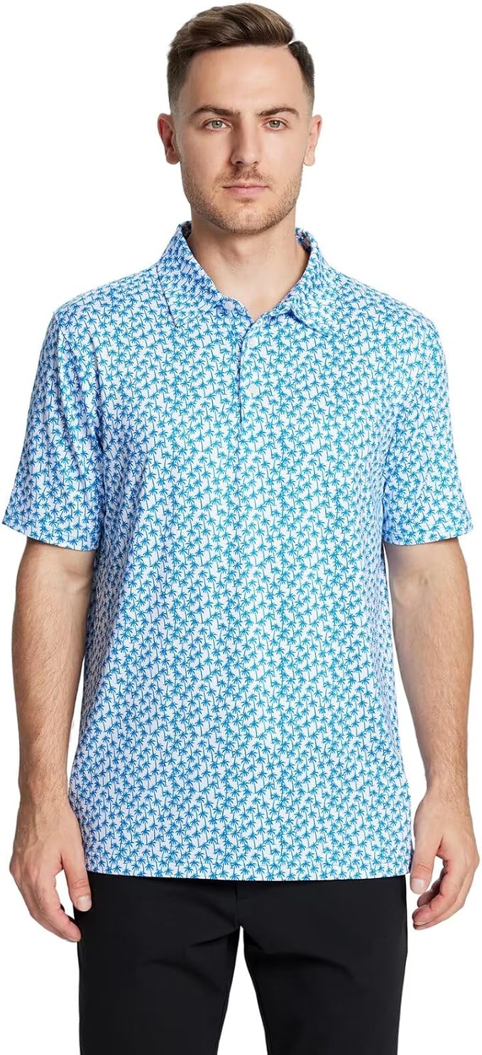 Men's Golf Polo Shirts Short Sleeve Striped Performance Moisture Wicking Dry Fit Golf Shirts for Men