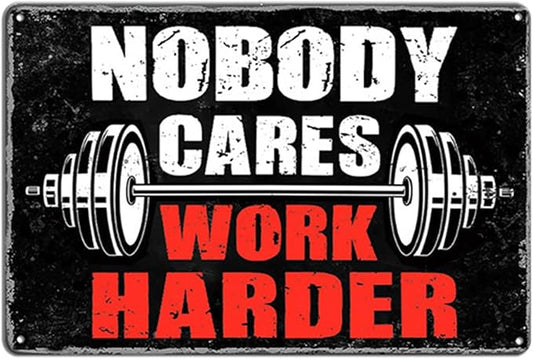 Ykfss Gym Posters For Home Gym Motivational Wall Art Decor Gym Room Tin Sign Nobody Cares Work Harder Sign Gym Metal Signs Boxing Poster Funny Garage Work Signs Motivation Workout Posters 8x12 Inch