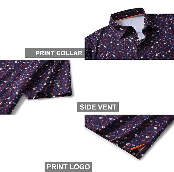 Men's Golf Polo Shirts Short Sleeve Striped Performance Moisture Wicking Dry Fit Golf Shirts for Men