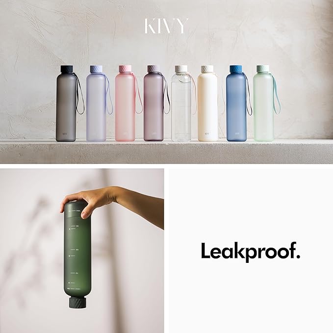 KIVY Slim Water Bottle 32oz [Lightweight & Shatterproof] Fits Backpack & Cupholder for Travel, Sports, School, Gym - Frosted red bottle no straw - Gym water bottle screw top - Dishwasher Safe