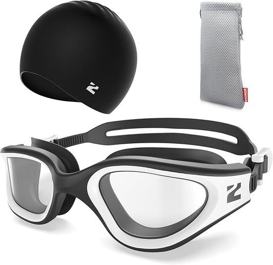 ZIONOR G1 Lite Swim Goggles with Swim Cap Comfortable Anti-fog Swimming Goggles Cap Set for Adult Men Women