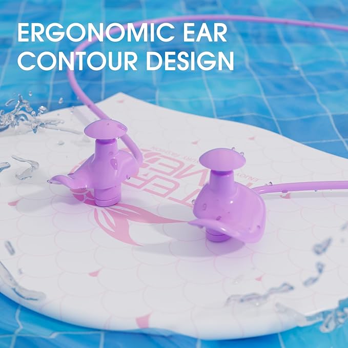 WATERTIME Waterproof Swimming Neckband Ear Plugs for Adults - Reusable Silicone Ear Plugs for Women & Men, Keep Ear Water Out for Swimming, Showering, Water Sports (Black, One Size)