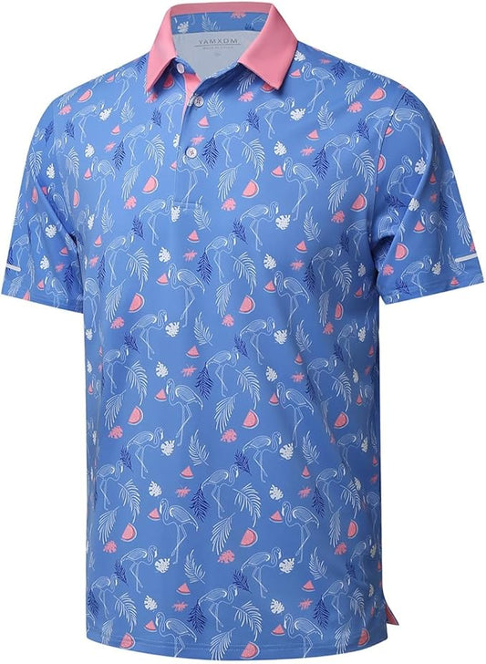 Golf Shirts for Men - Moisture Wicking Short Sleeve Performance Sport Casual Striped Collared Mens Polo Shirt